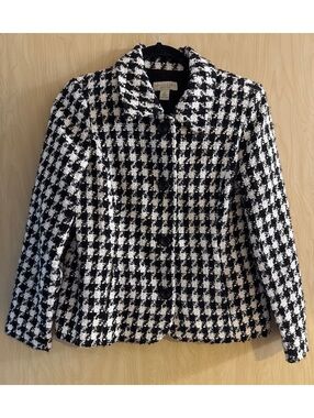 Appleseed's Petites Black and White Houndstooth Tweed Jacket Size 4 petite